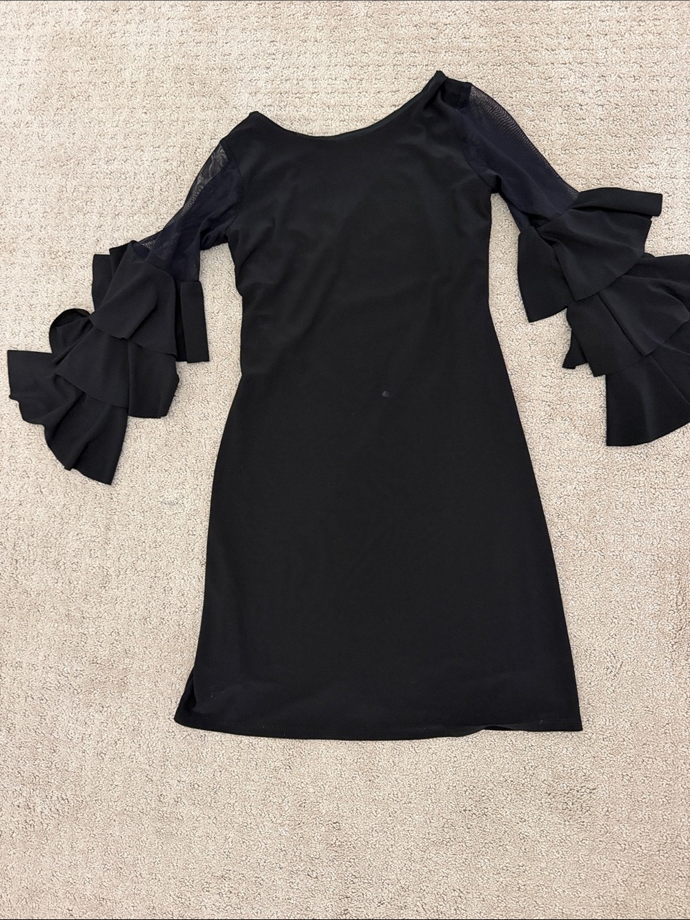 Girls' Black Long Sleeve Dress with Tiered Ruffle Sleeves